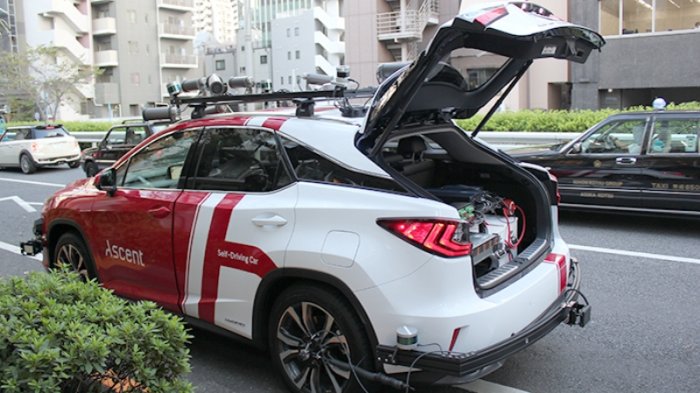 Mobil Ujicoba dan pengumpulan data tanpa sopir (Mobil Otomatis) Artificial Intelligence (AI) buatan Ascent Robotics, Inc. Jepang