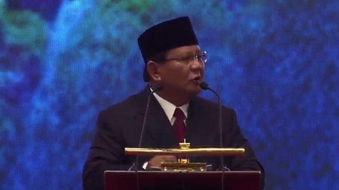 Calon Presiden RI, Prabowo Subianto saat memaparkan visi misi dalam Pidato Kebangsaan di Jakarta Convention Center, Senin (14/1/2019)