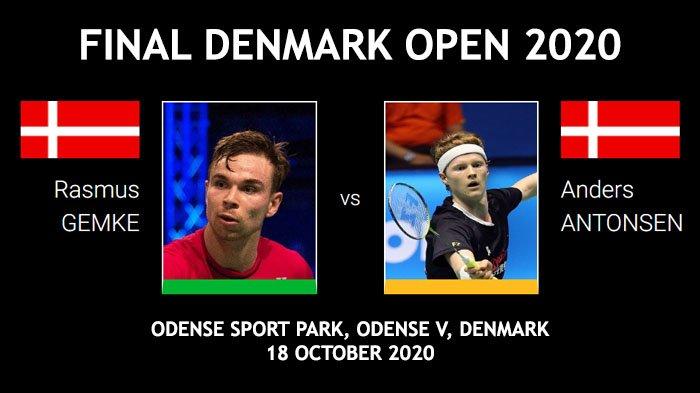 Final Denmark Open 2020 sektor tunggal putra antara Rasmus Gemke vs Anders Antonsen, Minggu (18/10/2020).