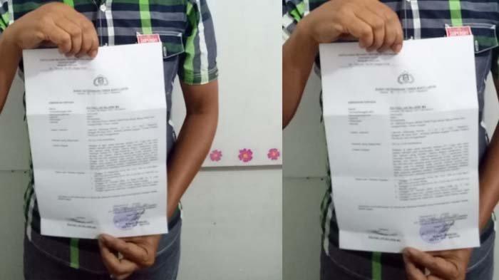 Korban investasi bodong, Zulfazli memperlihatkan bukti tanda lapor ke Polres Langsa atas dugaan penipuan dan penggelapan yang menimpanya