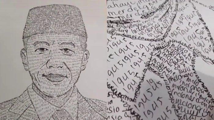 Pemuda menulis sejumlah kata hingga terbentuk gambar wajah Presiden Jokowi. Ini kisahnya.