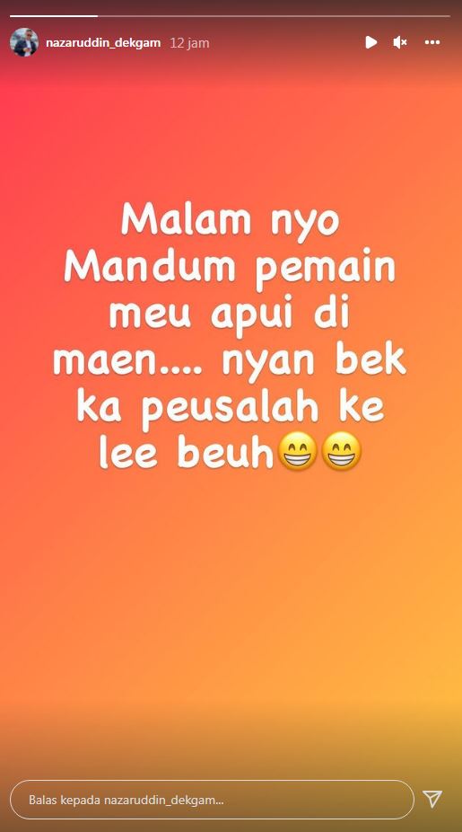 Presiden klub Persiraja Banda Aceh, Nazaruddin Dek Gam berkomentar terkait hasil imbang saat timnya melawan Persipura Jayapura