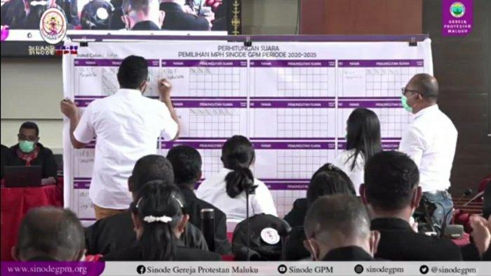 PEMILIHAN KETUA GPM - Panitia pemilihan Ketua dan Pengurus MPH Sinode GPM dalam Sidang 38 Sinode GPM periode 2020-2025, Kamis (18/2/2021). Pendeta Elifas Tomix Maspaitella, sekretaris Sinode terpilih untuk periode 2020-2025.