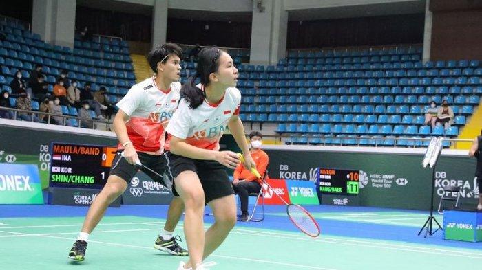 Adnan/Mychelle saat beraksi pada babak 16 besar Korea Open di Palma Stadium, Kamis 7 April 2022.