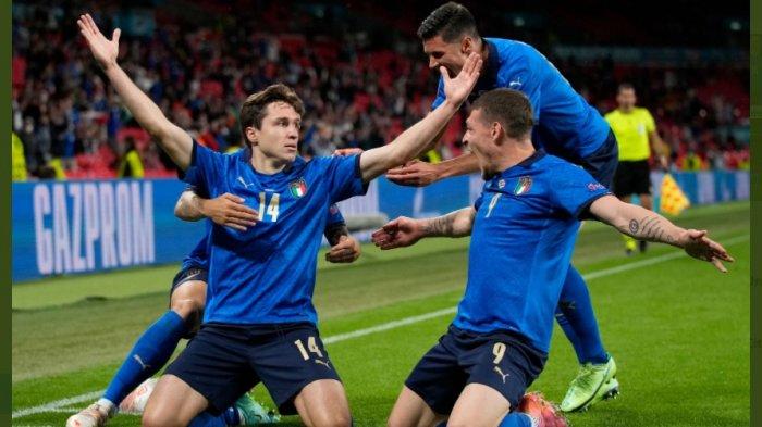 Perayaan Gol oleh para pemain Italia pada laga melawan Austria di Wembley Minggu 27 Juni 2021