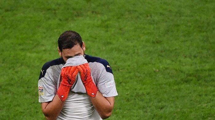Kiper Gianluigi Donnarumma di UEFA Nations League antara Italia dan Spanyol di stadion San Siro (Giuseppe-Meazza) di Milan, pada 6 Oktober 2021. Marco BERTORELLO / POOL / AFP