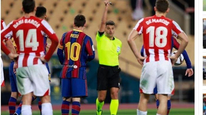 Messi ketika diganjar kartu merah pada pertandingan melawan Athletic Bilbao, Senin, 18 Januari 2021 dini hari WIB.