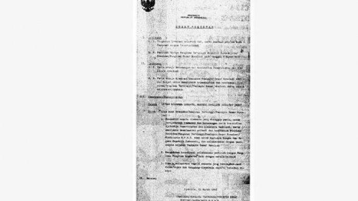 Salinan Surat Perintah 11 Maret atau Supersemar. Keberadaan naskah asli masih misterius sampai sekarang.