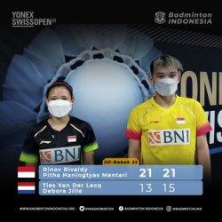 Rinov/Pitha berhasil mengalahkan wakil Belanda, Ties van der Lecq/Debora Jille, dalam dua gim langsung dengan skor 21-13 dan 21-15.