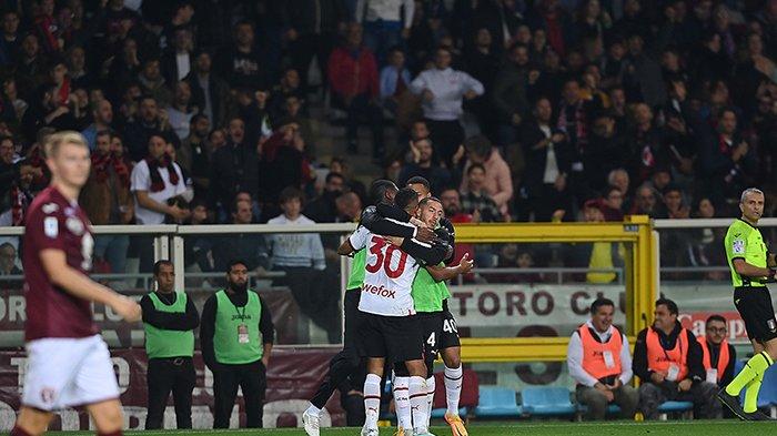 Selebrasi gol Junior Messias di laga Torino vs AC Milan di Serie A Liga Italia pekan 12, Senin 31 Oktober 2022.
