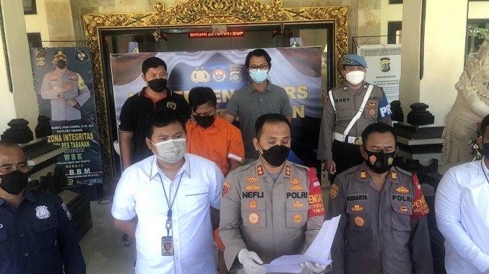 Polisi menujukkan barang bukti dan juga tersangka di Mapolres Tabanan.