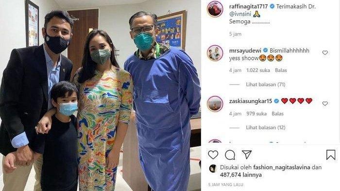 Postingan Nagita Slavina saat ia bersama suaminya, Raffi Ahmad dan anak mereka, Rafathar ke dokter kandungan