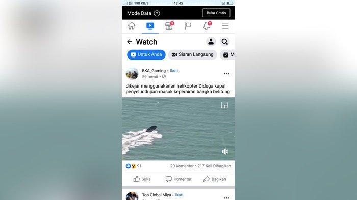 Kapal yang biasa dipakai menyelundup barang terlarang dan ilegal tersebut, terlihat tengah diburu anggota Direktorat Polair Polda Kepualauan Bangka Belitung menggunakan helikopter.
