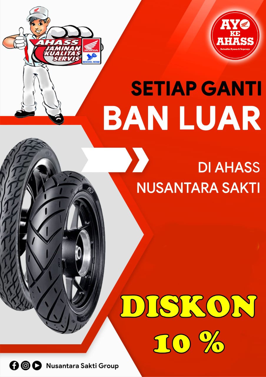 AHASS NSS Pangkalpinang seperti biasanya memberikan promo khusus setiap bulannya. Promo PAHE (Paket Hemat) Promo jasa ganti ban potongan 10K free safety check.