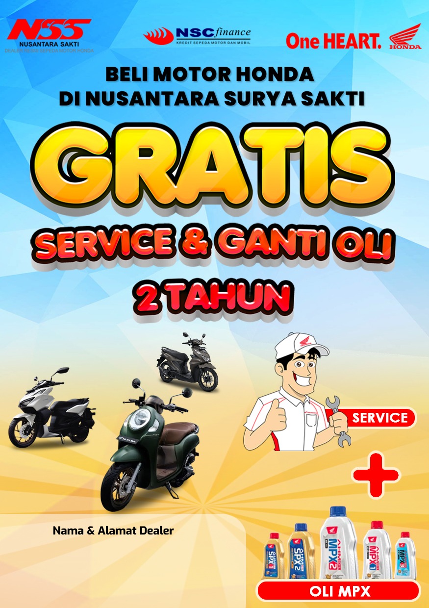 Hanya berlaku di Dealer NSS Group dapat promo Gratis Oli 2 Tahun