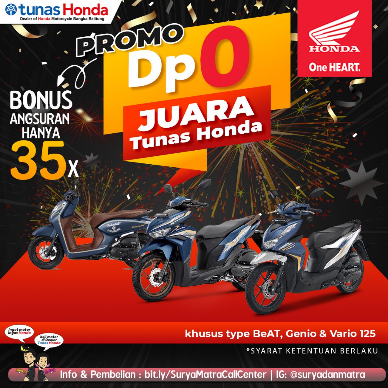 Juara Tunas Honda berupa promo DP 0 dan Bonus angsuran hanya 35 kali