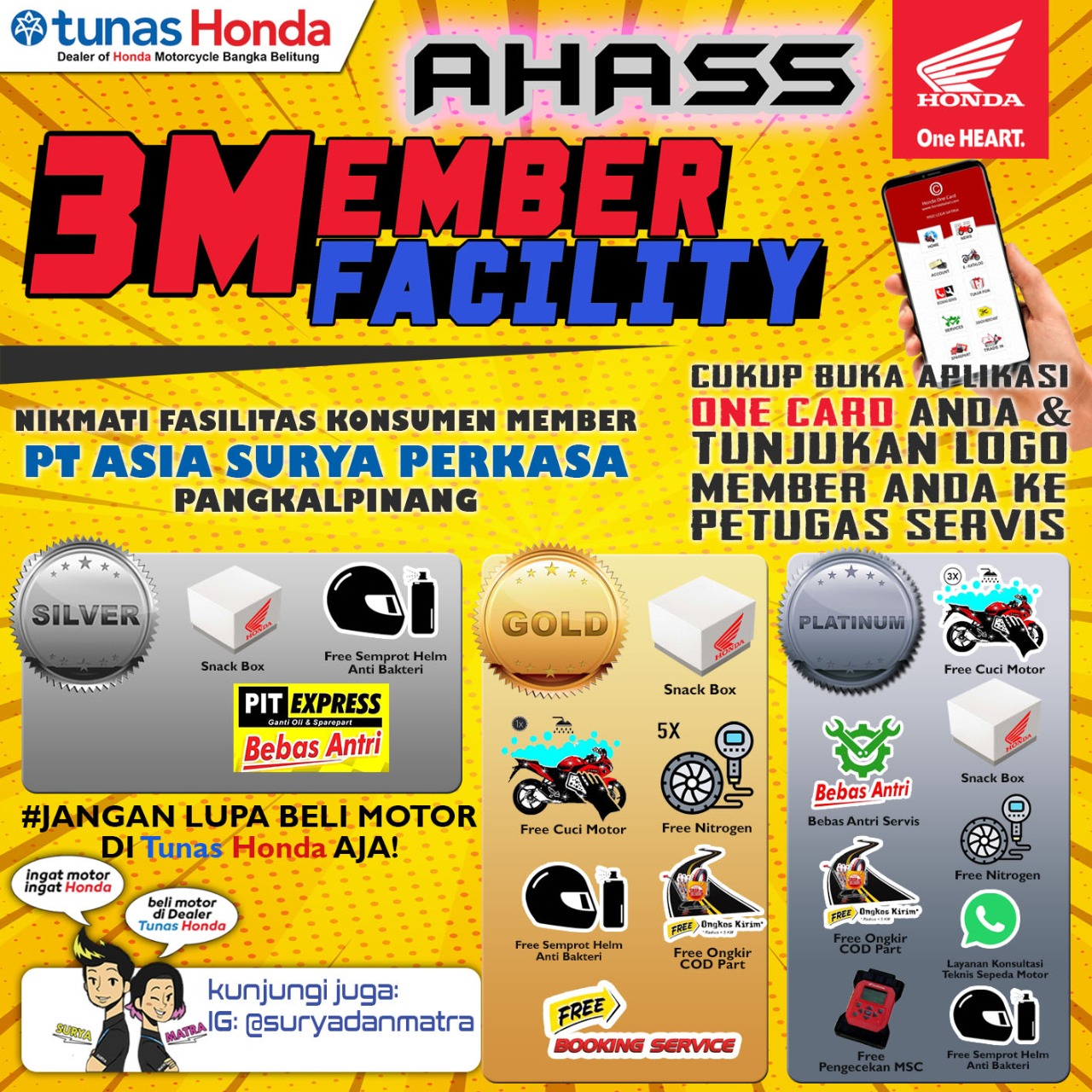 Dealer Resmi Honda yg berlamat di Jl. A. Yani No. 147 Pangkal Pinang Meluncurkan loyality program bernama 3 Member Reward untuk Konsumen Dealer ASP PKP.