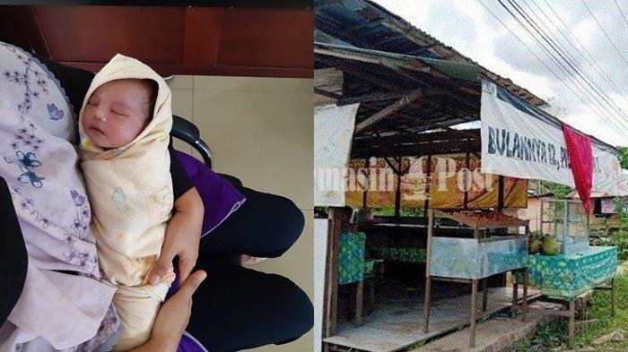Bayi yang ditemukan di sebuah warung di Desa Simpang Tiga, Mataraman Kabupaten Banjar Kalsel, Senin (6/9/2022). (Kanan) warung tempat bayi montok itu ditemukan.
