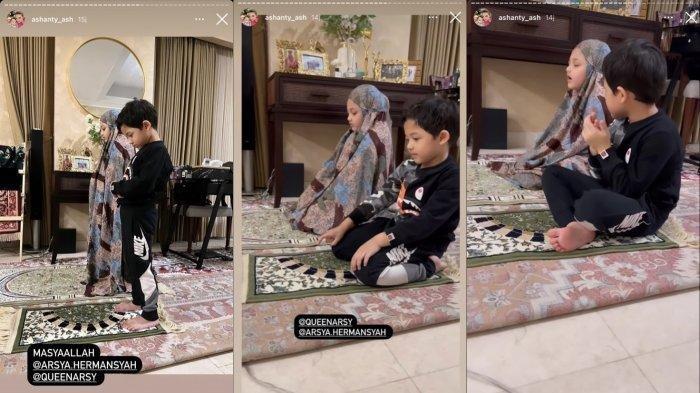 Arsy Hermansyah dan Arsya Hermansyah shalat bersama.