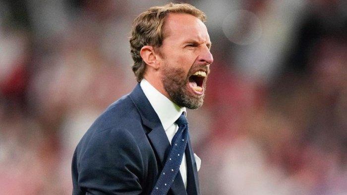 Pelatih Timnas Inggris Gareth Southgate saat timnya menang atas Denmark di laga semifinal Euro 2021