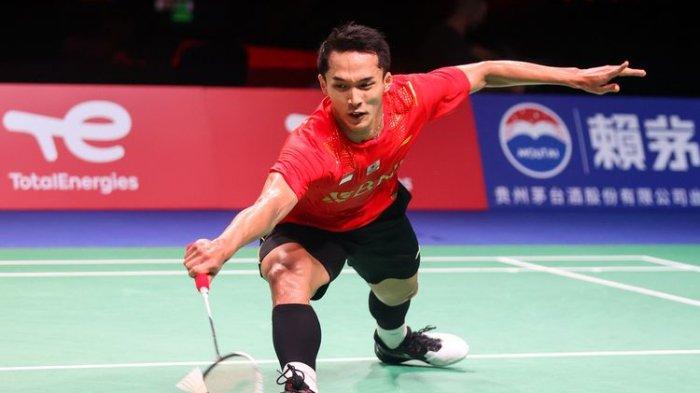 Tunggal putra Indonesia, Jonatan Christie, saat melawan wakil Thailand pada laga kedua Grup A Piala Thomas 2020.(badmintonphoto)