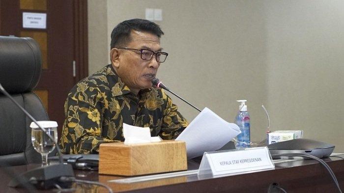 Kepala Staf Kepresidenan Moeldoko saat memimpin rapat koordinasi dengan delapan Panglima Komando Daerah Militer (Kodam) tentang pelaksanaan program vaksinasi Covid-19 di Gedung Bina Graha , Jakarta, Selasa (19/1/2021).