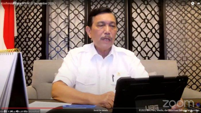 Menteri Koordinator Bidang Kemaritiman dan Investasi (Menko Marves), Luhut Binsar Pandjaitan dalam konferensi pers virtual, Senin (6/9/2021).