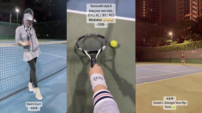 Outfit Syahrini saat bermain tennis bersama Reino Barack.