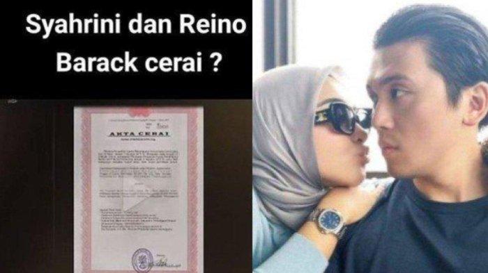Penyanyi Syahrini dan Reino Barack. Jarang mengunggah foto kebersamaan, Syahrini dan Reino Barack dikabarkan cerai. Bahkan, akta percerian Syahrini dan Reino Barack juga tersebar lua di sosmed. Dalam sebuah narasi video, disebutkan gosip tersebut muncul lantaran Syahrini telah jarang mengunggah potretnya bersama Reino Barack
