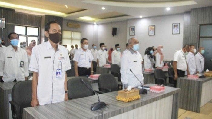 Peserta Sosialisasi Workshop Pengadaan Barang dan Jasa (PJA) di Auditorium Kantor Bupati, Kota Barabai, Kabupaten Hulu Sungai Tengah (HST), Kalimantan Selatan, Rabu (24/3/2021).