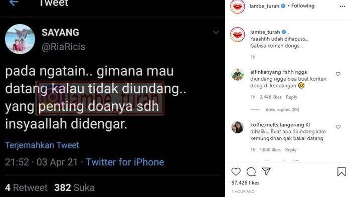 Postingan Lambe Turah soal Ricis tak diundang nikahan Aurel dan Atta Halilintar