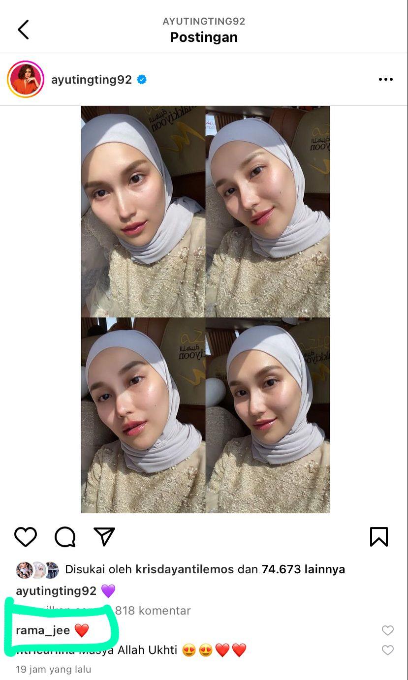 Komentar Rama Jee pada foto Ayu Ting Ting yang berhijab. (Instagram @ayutingting92)
