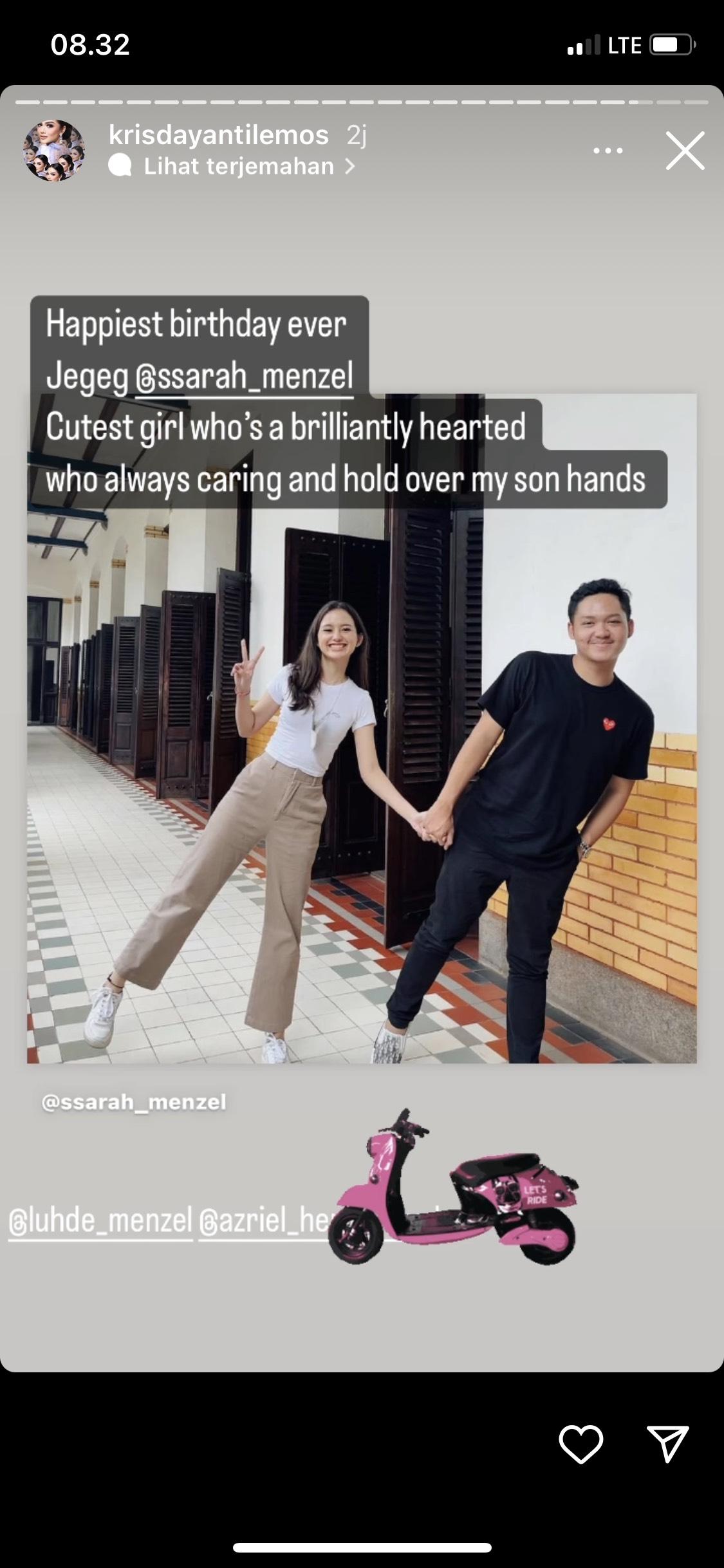 Ucapan selamat Krisdayanti untuk Sarah Menzel.