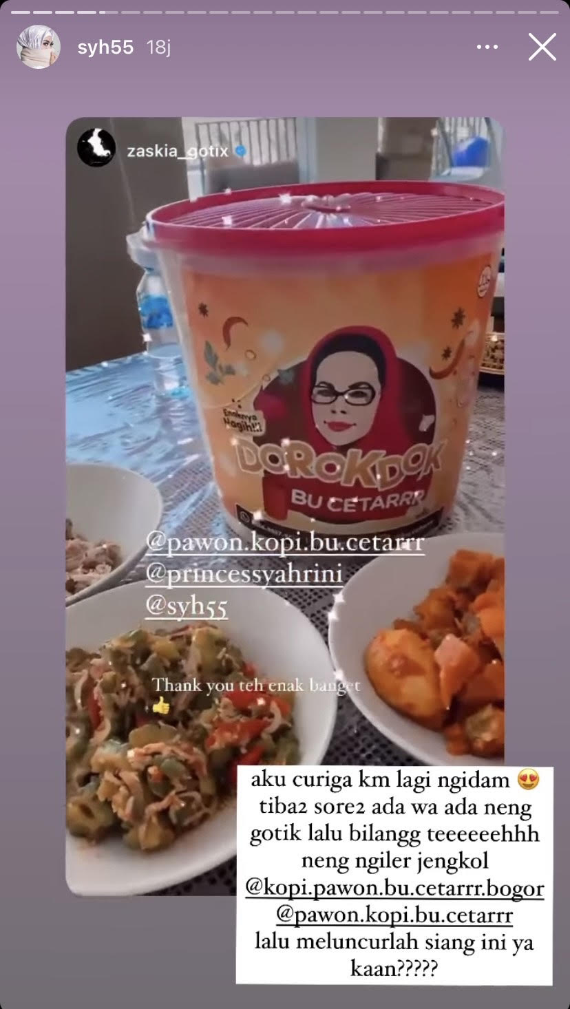 Zaskia Gotik perlihatkan rekaman video berisi makanan kiriman dari Aisyahrani