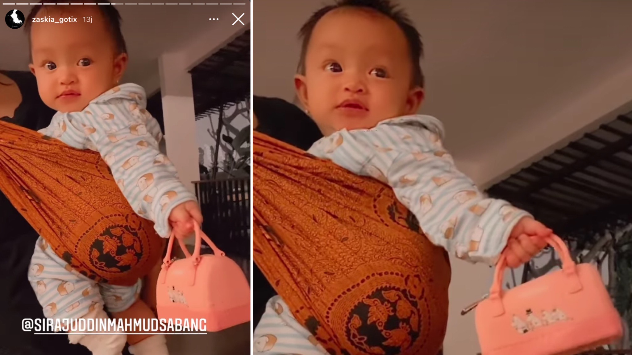 Kolase foto Arsila Bungalia Sirkiani anak Zaskia Gotik dan Sirajuddin jinjing tas mini