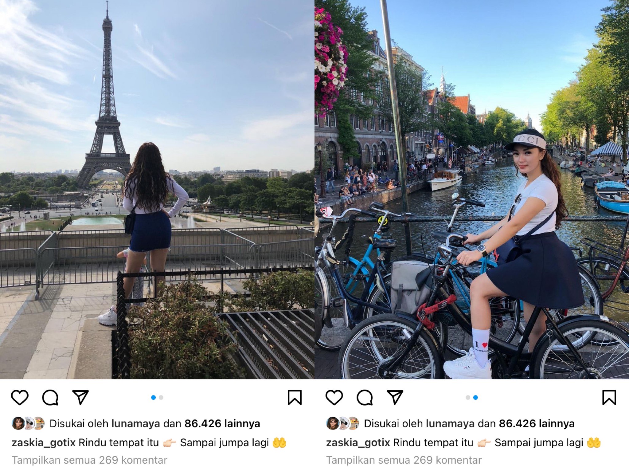Kolase foto Zaskia Gotik saat di Paris
