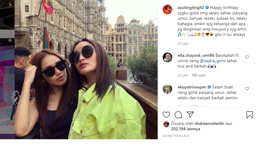 Respons Shaheer Sheikh pada postingan Ayu Ting Ting dengan Zaskia Gotik