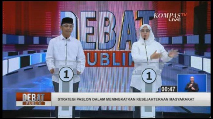 Tangkapan layar YouTube - Pasangan Calon Bupati dan Wakil Bupati Kabupaten Pandegelang nomor urut 1, Irna Narulita-Tanto Warsono Arban, dalam debat publik Pilkada Pandeglang digelar KPU Kabupaten Pandeglang dan disiarkan Kompas TV, Senin (23/11/2020).