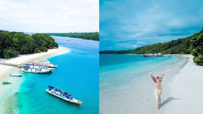Potret keindahan pasir putih di Pulau Peucang, Taman Nasional Ujung Kulon, Kabupaten Pandeglang, Provinsi Banten.