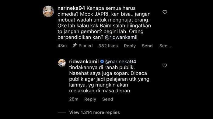 Tanggapan santai Ridwan Kamil terhadap warganet yang mengecam dan mencibirnya terkait nasihat kepada Baim Wong dan Paula Verhoeven, Senin (25/7/2022). Ridwan Kamil Tanggapi Santai Kecaman Warganet Diduga Fan Baim Wong yang Sebut tak Berpendidikan.