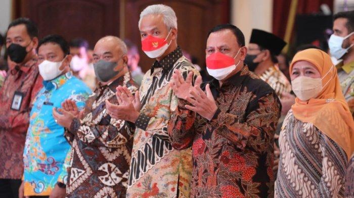 Gubernur Jawa Tengah Ganjar Pranowo menghadiri pembukaan peringatan Hari Antikorupsi Sedunia (Hakordia) di Gedung Negara Grahadi Surabaya, Kamis (1/12/2022).