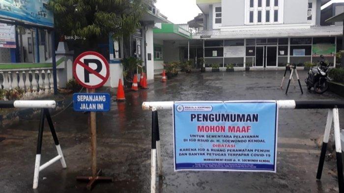 Kondisi depan RSUD dr Soewondo Kendal yang diportal karena pembatasan pelayanan di ruang IGD akibat sejumlah tenaga medis terpapar Covid-19, Jumat (8/1/2021)
