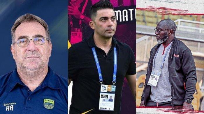 Kolase eks-pelatih Persib Bandung, Robert Rene Alberts; eks-pelatih Persik Kediri, Javier Roca; dan eks-pelatih Persis Solo, Jacksen F Tiago.
