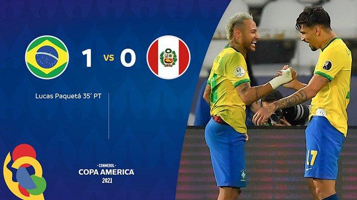 Hasil akhir Brazil vs Peru di semifinal Copa America 2021, Brazil menang 1-0 atas Peru lewat gol tunggal Lucas Paqueta, Senin (5/7/2021) malam atau Selasa pagi WIB.