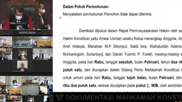 Mahkamah Konstitusi RI dalam persidangan sengketa Pilkada menyatakan tidak menerima atau menolak gugatan Paslon walikota Batam, Lukita Dinarsyah Tuwo -Abdul Basyid.