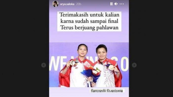 Arya Saloka memberi dukungan kepada Greysia Polii/Apriyani Rahayu yang berjuang di partai final di Olimpiade Tokyo 2020, Senin (2/8/2021).