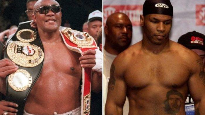 George Foreman (kiri) dan Mike Tyson (kanan).