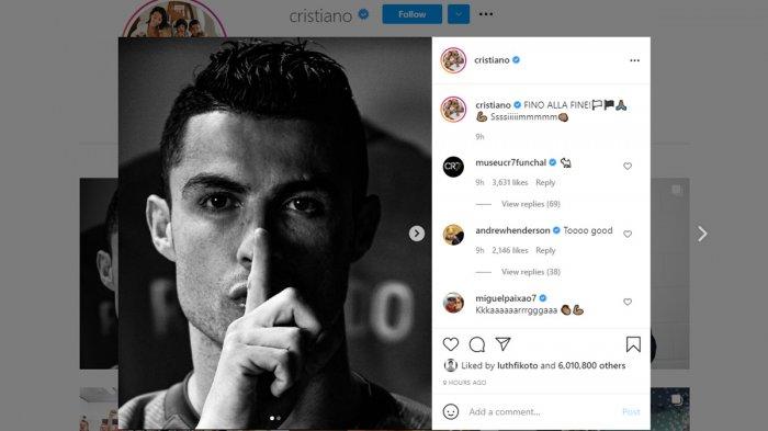 Foto Cristiano Ronaldo dengan jari di mulut untuk membungkam kritik pada Juventus