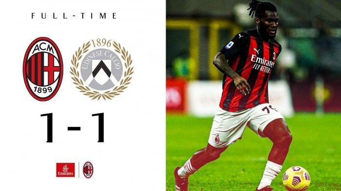 Hasil Liga Italia AC Milan vs Udinese - AC milan ditahan imbang Udinese dengan skor 1-1 di San Siro Milan, pada pekan 25 Liga Italia 2020-2021, Rabu (3/3/2021) malam atau Kamis dinihari WIB