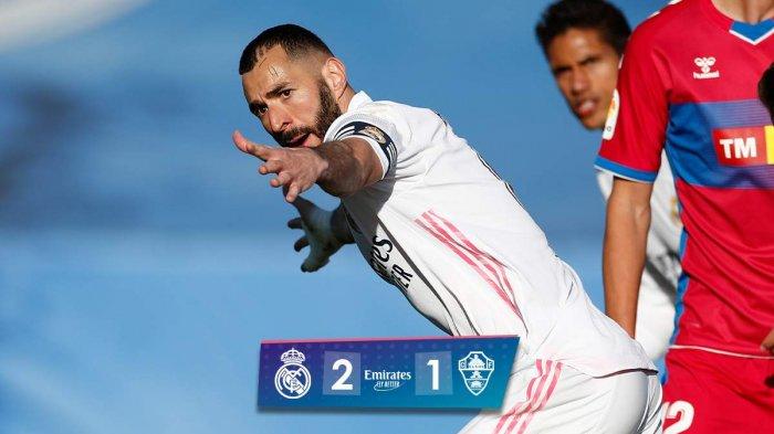 Hasil Liga Spanyol Real Madrid vs Elche - Real Madrid menang 2-1 atas Elche di pekan 27 Liga Spanyol 2020-2021, Sabtu (13/3/2021) malam atau Minggu (14/3/2021) dinihari WIB. Karim Benzema Cetak 2 gol